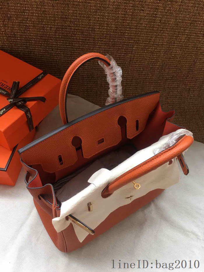 愛馬仕HERMES Birkin 鉑金包 橙色 進口小牛皮 金銀扣 皮質細膩柔軟 時尚女手提包  tdher1133